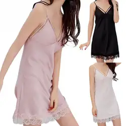 Модные сексуальные женские с v-образным вырезом гладкие полный Slip Nightgown Nightwear Lounge Dress