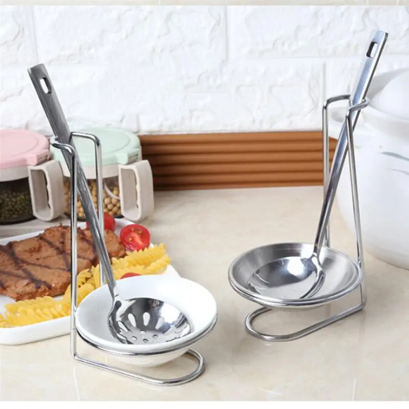 

Kitchen Stainless Steel Soup Spoon Rest Soup Ladle Colander Holder Stand Rack