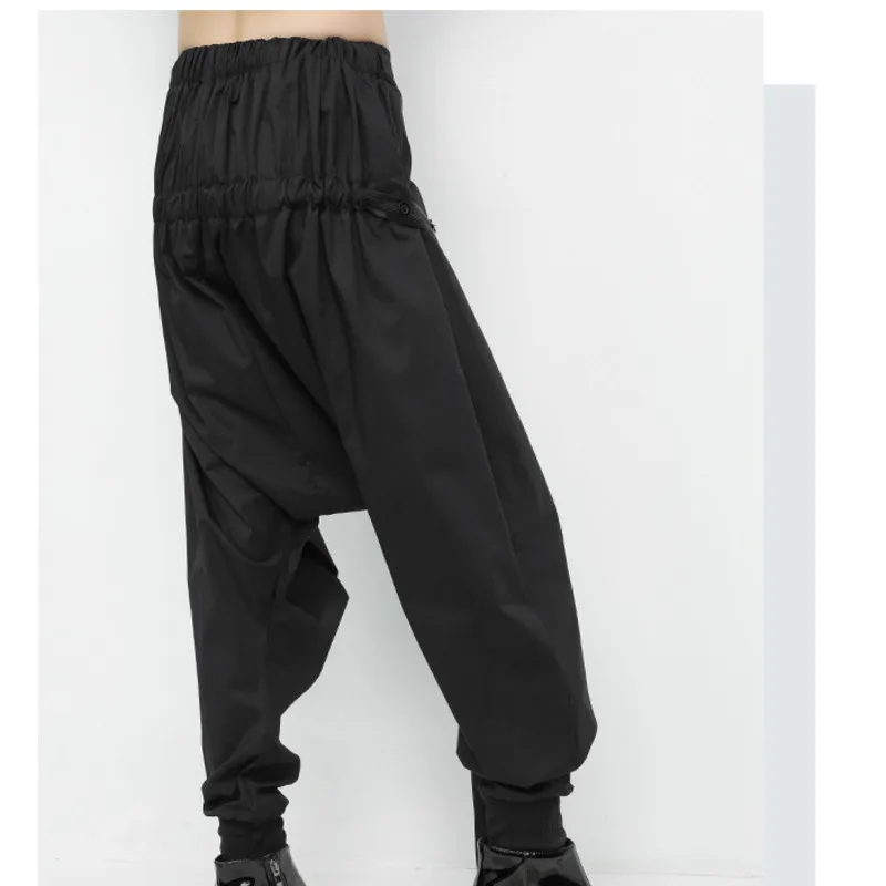 LANMREM новые весенние модные Свободные повседневные брюки с плоской эластичной резинкой на талии, уникальные необычные женские шаровары UA29901