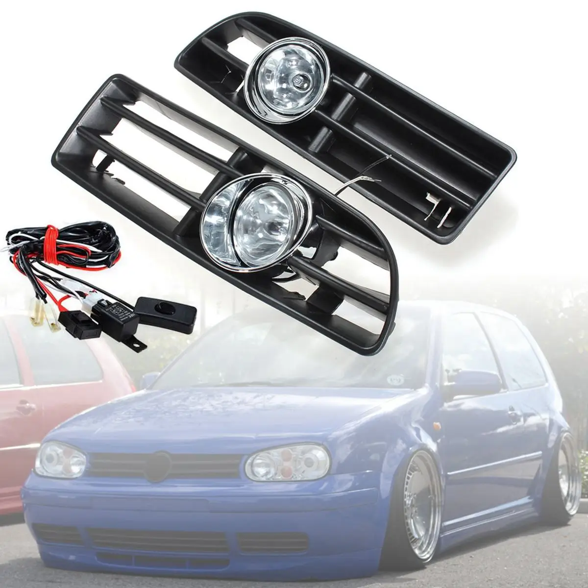 

2Pcs 12V Car Front Bumper Grille Grill Driving Fog Lamp Lights With Switch and Harnes for VW JETTA BORA MK4 1999-2004