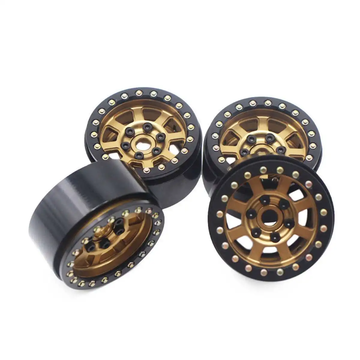 

RC Car Truck Accessories 4 Pcs 1.9'' Alloy Wheels Hubs 1.9 Inch Crawler Wheels Rims for 1/10 RC crawler SCX10 Gold