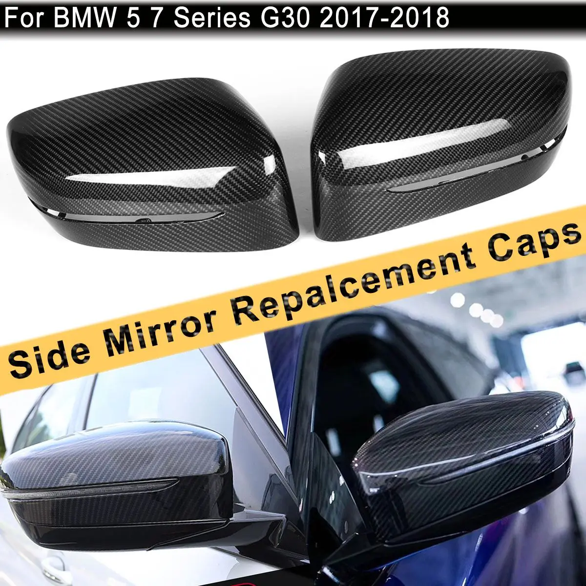 

2Pcs Carbon Fiber Side Mirror Replace Carbon Mirror Cover Rear Side View Caps For BMW 5 7 Series G30 G31 2017-2018 LHD Only