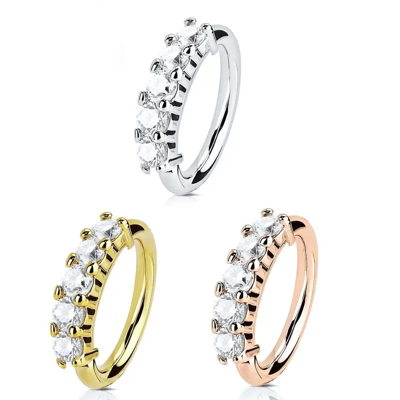

Fashionable Exquisite Silver Gold Color O-shaped Zircon Woman Nose Stud Earring Copper Ladies Piercing Accessories