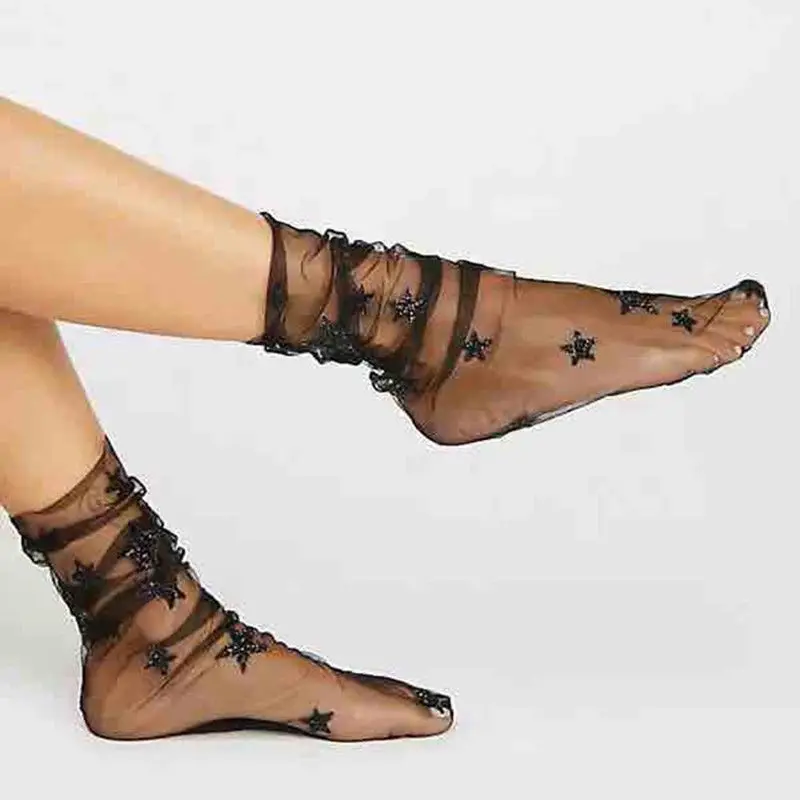 Звездные прозрачные сетчатые марлевые носки женские тюлевые блестящие носки с дизайном «звёзды» мягкие прозрачные эластичные прозрачные короткие носки 1 пара