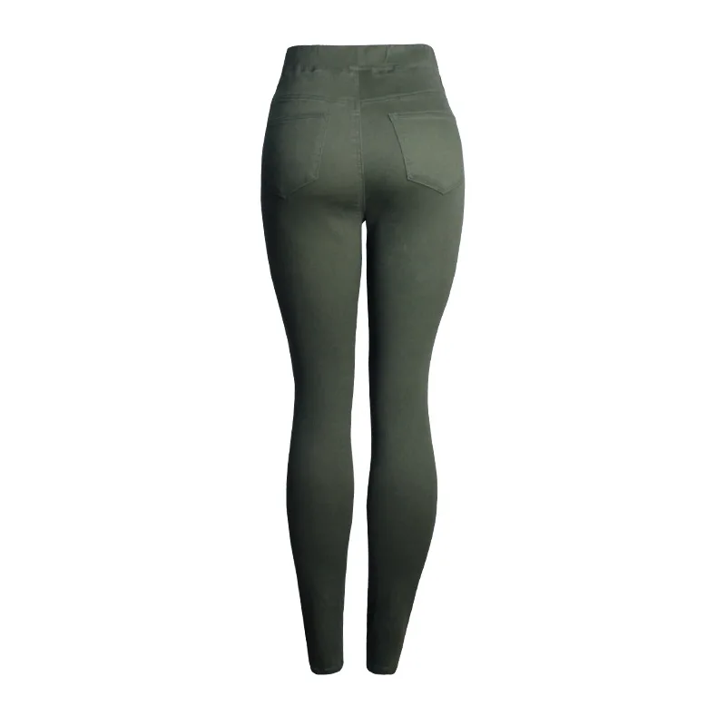 Армейские зеленые джинсы в стиле милитари байкерские женские джинсы с завышенной талией обтягивающие тянущиеся джинсовые брюки-карандаш с эластичной резинкой на талии