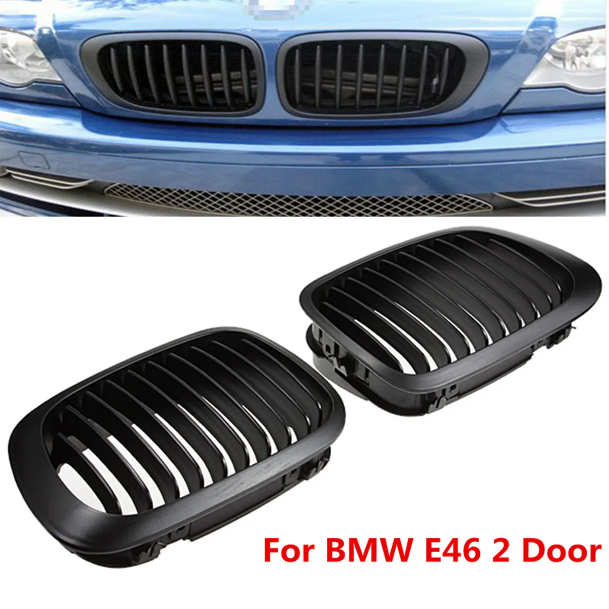 

2Pcs Car Front Kidney Sport Grilles for BMW E46 3 Series 2 Doors 2D for Coupe Cabridet 1998 1999 2000 2001 2002