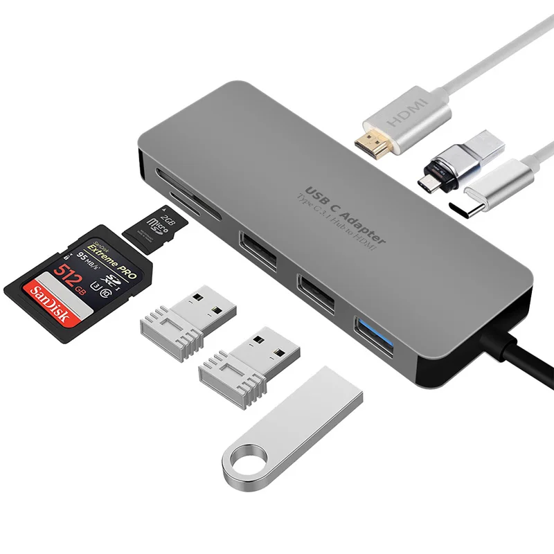 

USB Hub MantisTek H3 7-In-One Type-C to USB 3.0 4K Display PD Charge USB Hub TF SD-Card Reader Slot Type-C PD Charge DP-ATL Mode