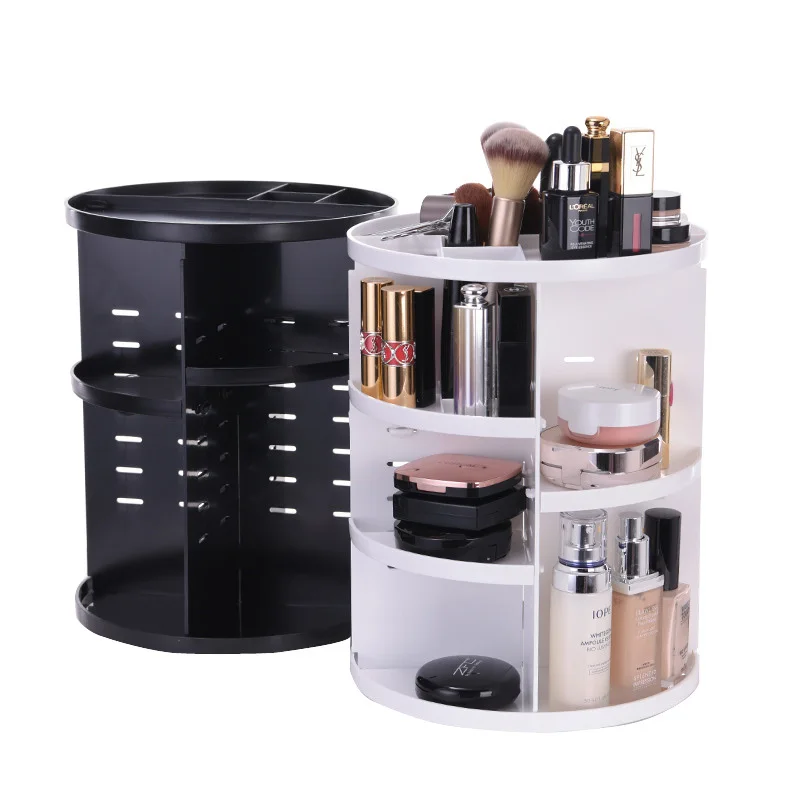 

360 Degree Rotating Adjustable Makeup Organizer Dressing Table Skincare Jewelry Cosmetic Plastic Storage Box Brush Holder