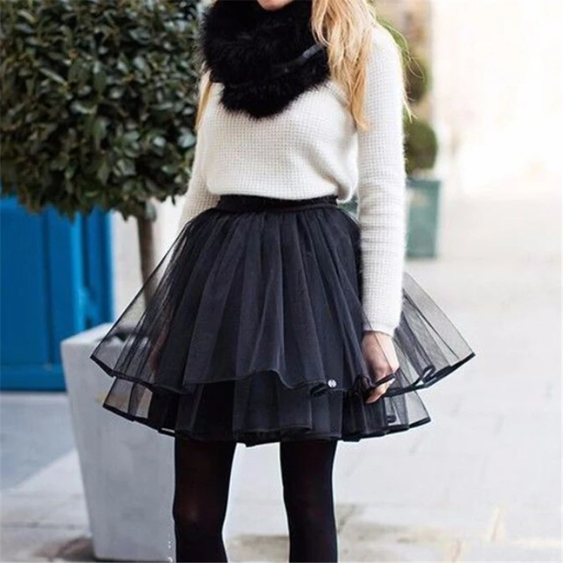 Women Skirt Winter Casual Elastic High Waist Ladies Skirts Hot Sexy Ladies Black Lace Tutu Mini Skirt Fashion Women Party Skirts