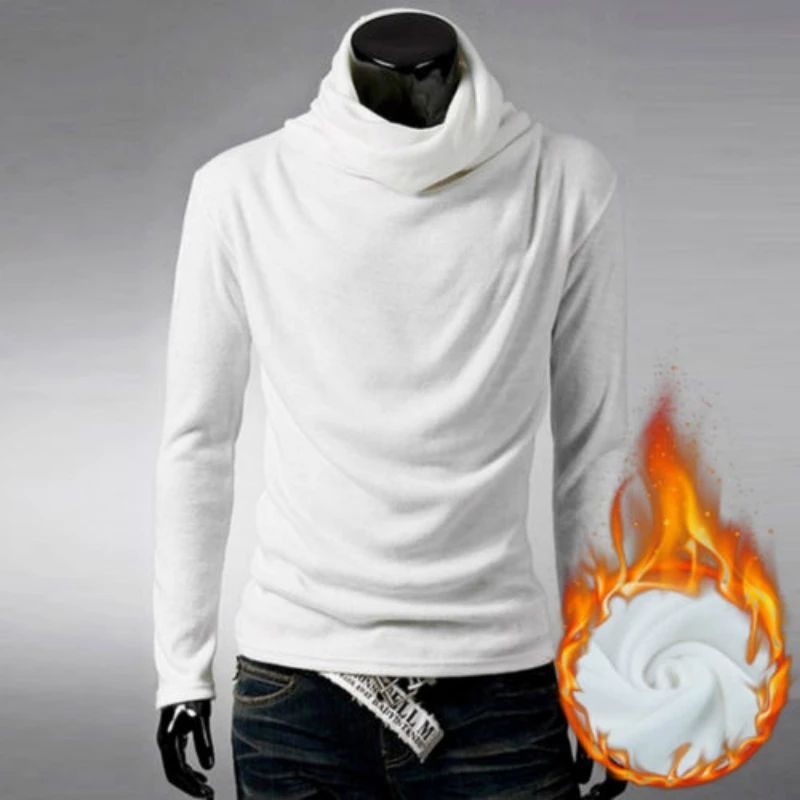 

2019 New Men fashion t shirt tees Slim Tops Male stretch t-shirt turtleneck long sleeve Tee Shirts High collar Men's cotton Tees