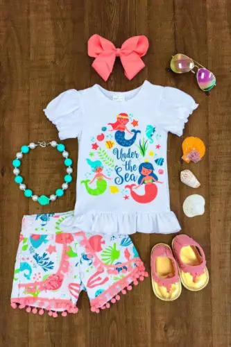 

NEWEST Kids Baby Girl Mermaid Cartoon Top T-shirt Shorts Clothes Outfit Summer