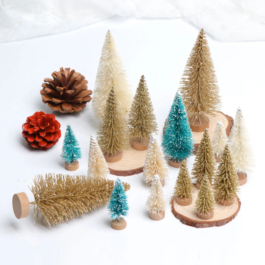 

8pcs DIY Small Christmas Tree Fake Pine Tree Mini Sisal Bottle Brush Christmas Tree Santa Snow Frost Village House