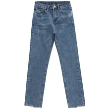 Весна лето женские уличные потертые джинсовые брюки повседневные свободные средней талии прямые брюки женские до щиколотки джинсы