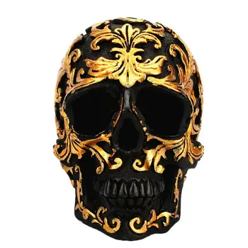 

Mini Gold pattern skeleton Head resin decoration Realistic Human skeleton Model for Halloween Props Home Decorations Vintage Col