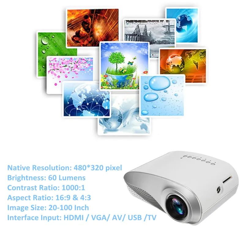 New Clear Mini Portable 1080P 3D HD LED Projector Multimedia Home Theater USB VGA HDMI TV Home Theatre System