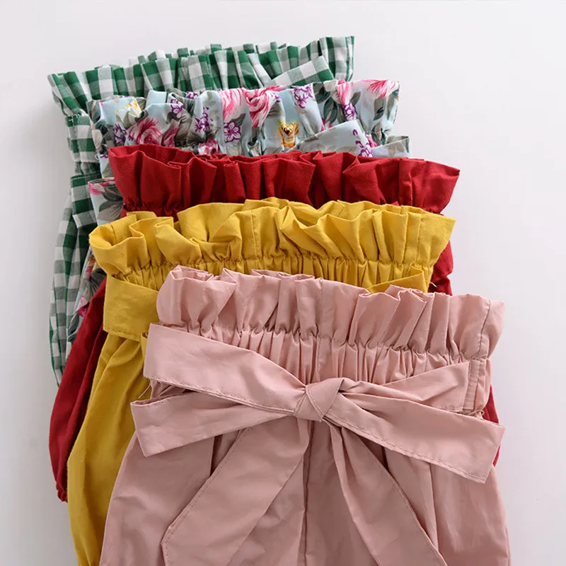 Toddler Baby Girls Boys Summer Casual Shorts Elastic High Waist Solid Plaid Floral Print PP Pants Outfit Girls Clothing
