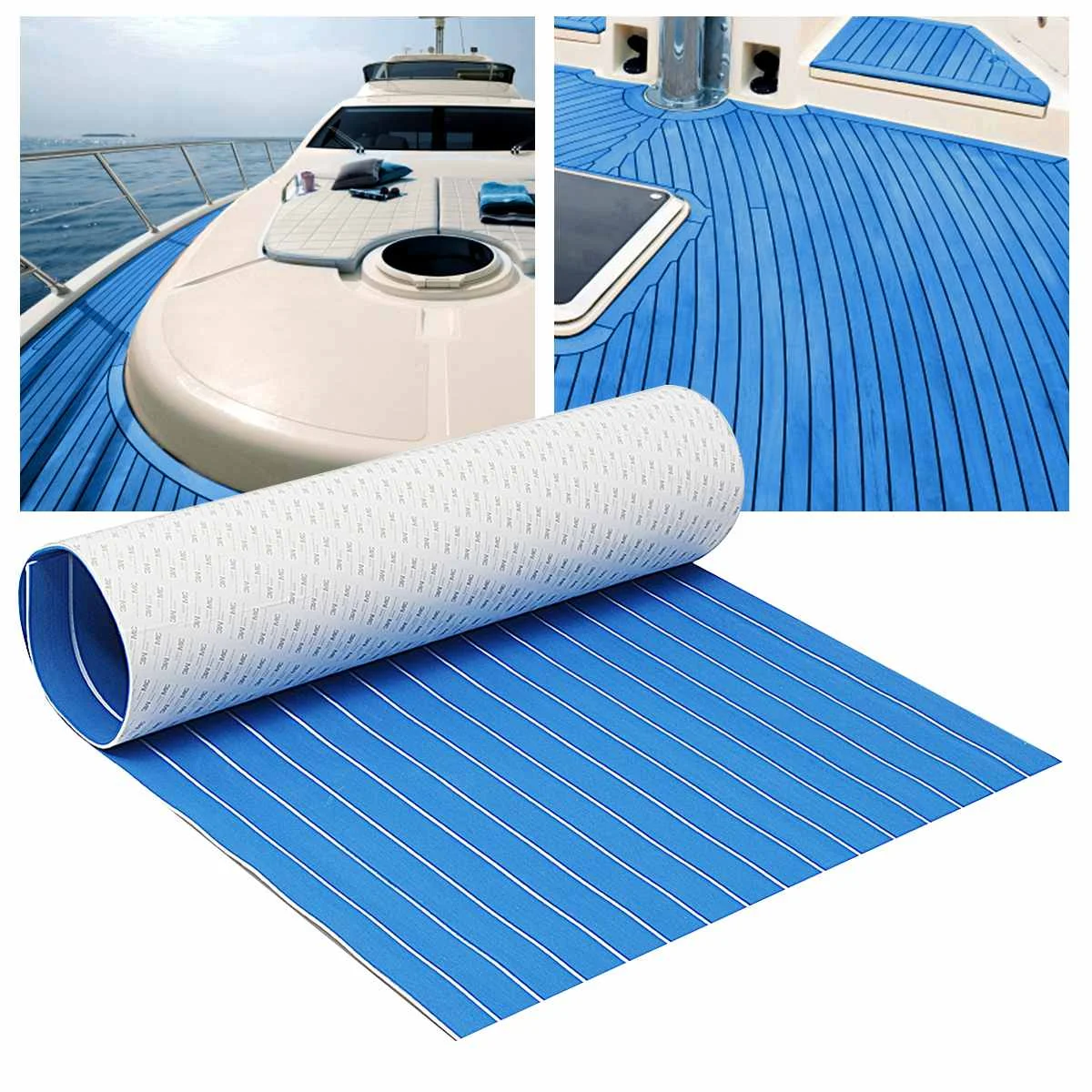 

6mm Striped Self Adhesive EVA Boat Yacht Marine Flooring Faux Imitation Teak Decking Sheet Pad Foam Floor Mat Pad 90x240cm