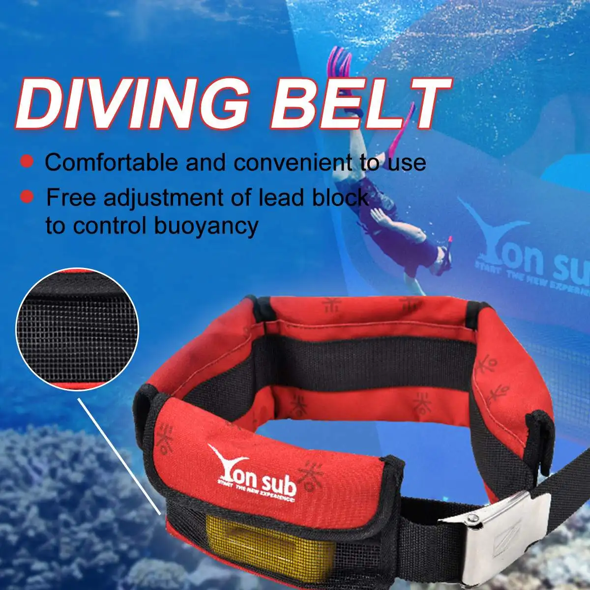 Scuba Adjustable 4 bag Diving Weight Belt With Stainless Steel Buckle
