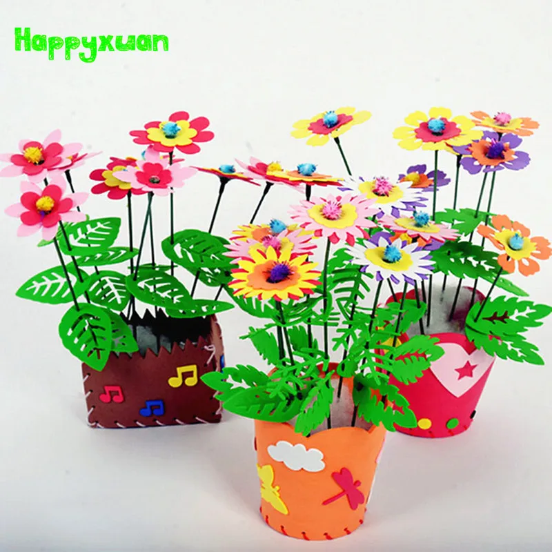 

Happyxuan 5pcs/lot EVA Foam Craft DIY Flower Pot Kits Children Girls 3-6 years Kindergarten Creative Educational Toy for Girls