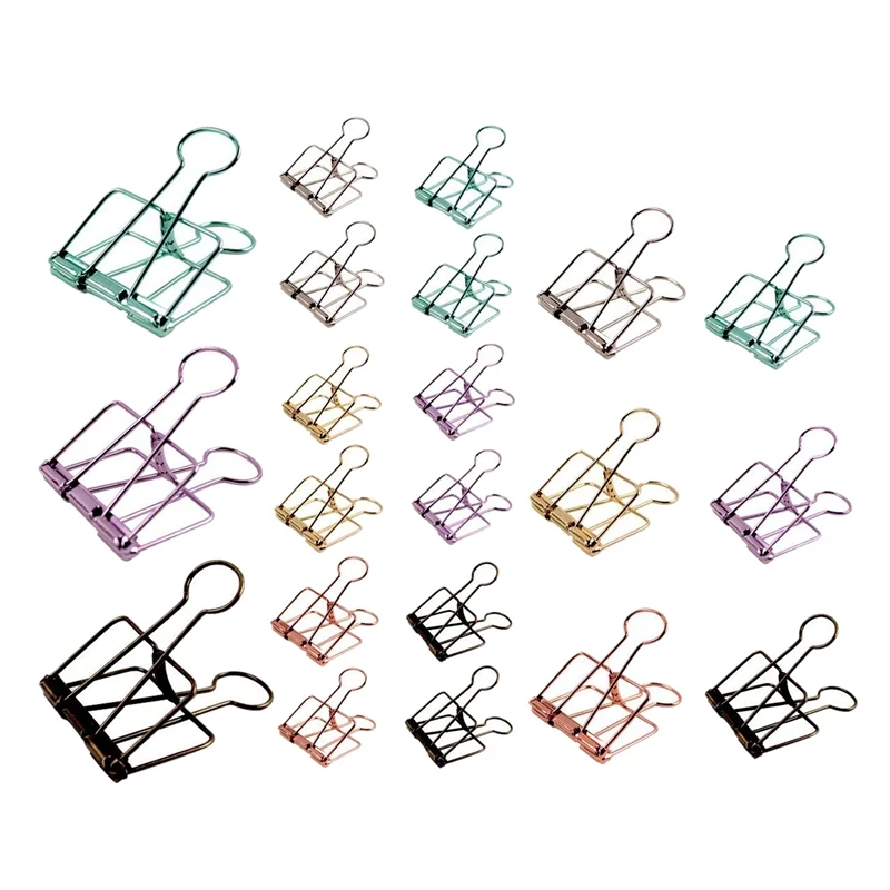 

Binder Clips,Metal Wire Binder Clips,Assorted Sizes,Colorful Hollow Out Paper Organizer,21-Pack