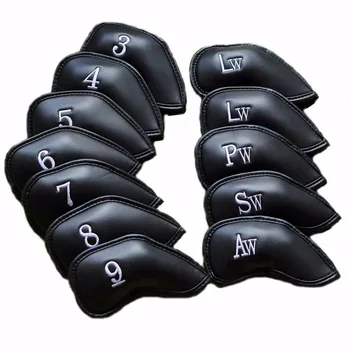 

12Pcs Black PU Leather Golf Iron Head Covers Golf Club Putter Head Covers Protector Golf Accessories