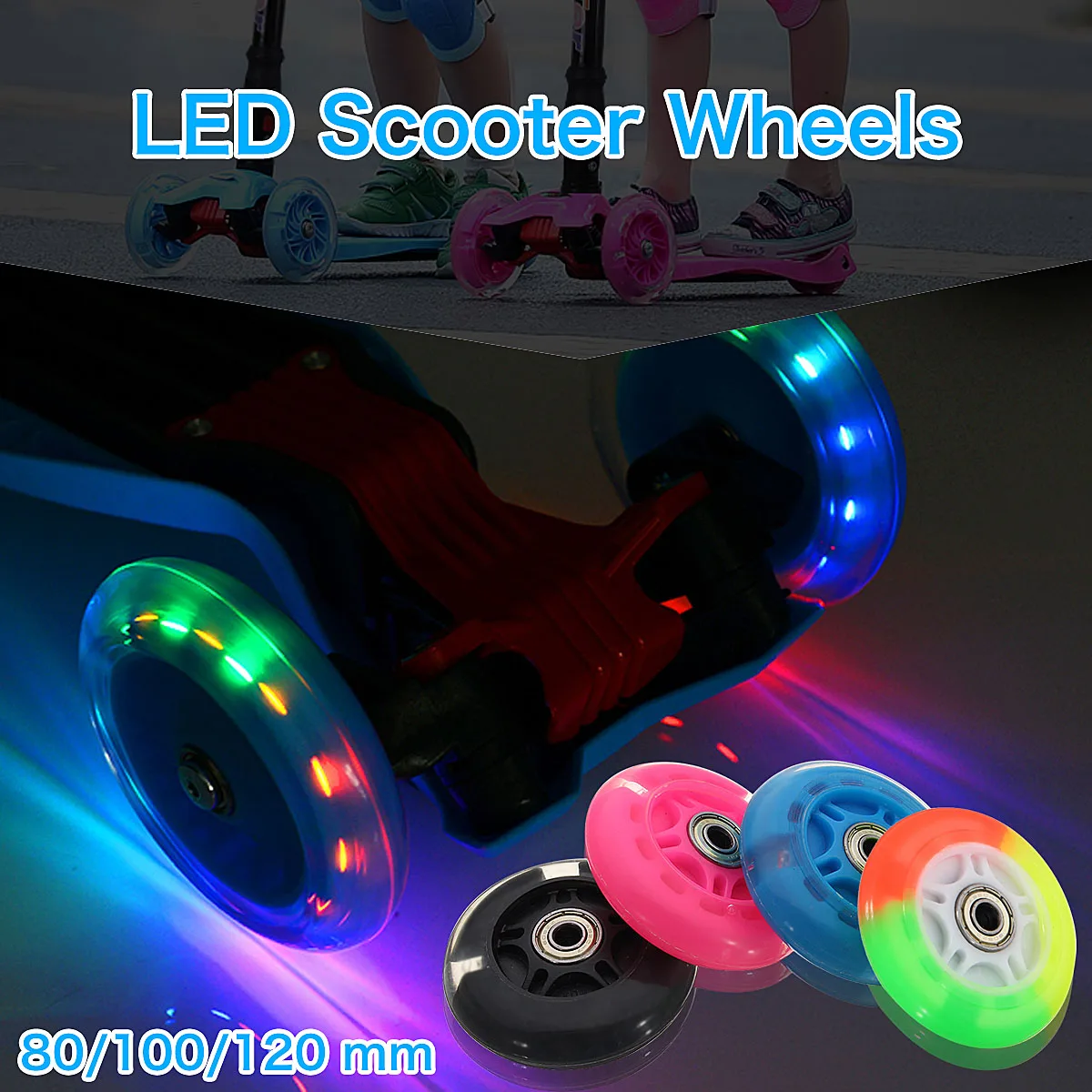 

2PCS Micro Mini Scooter Wheel Flashing LED Lights Scooter Wheel with 2 ABED-7 Bearings 80mm 100mm 120mm