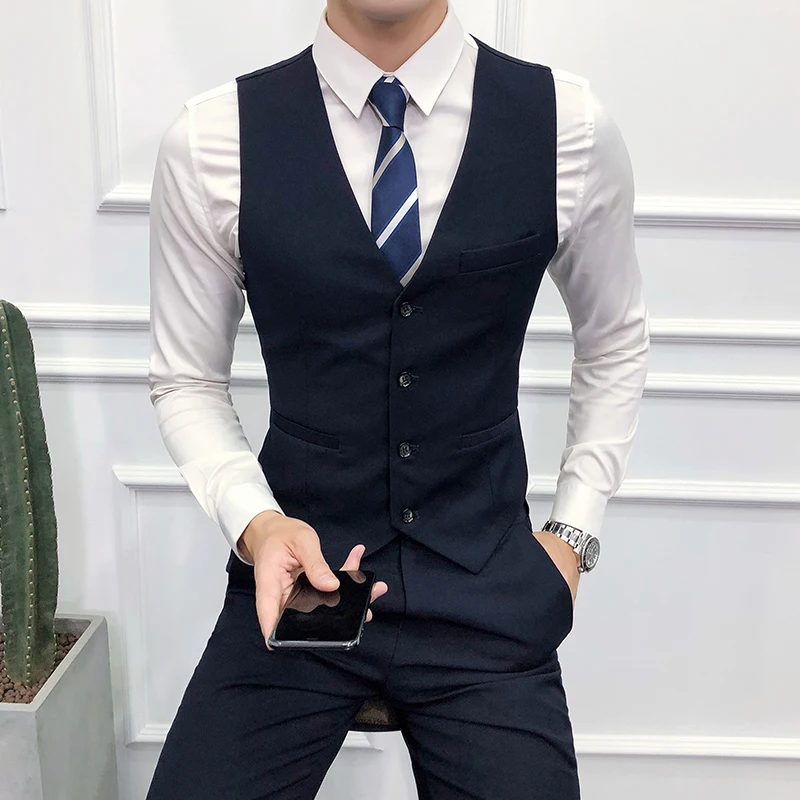 Pure color suit vest men slim design business casual mens vests single