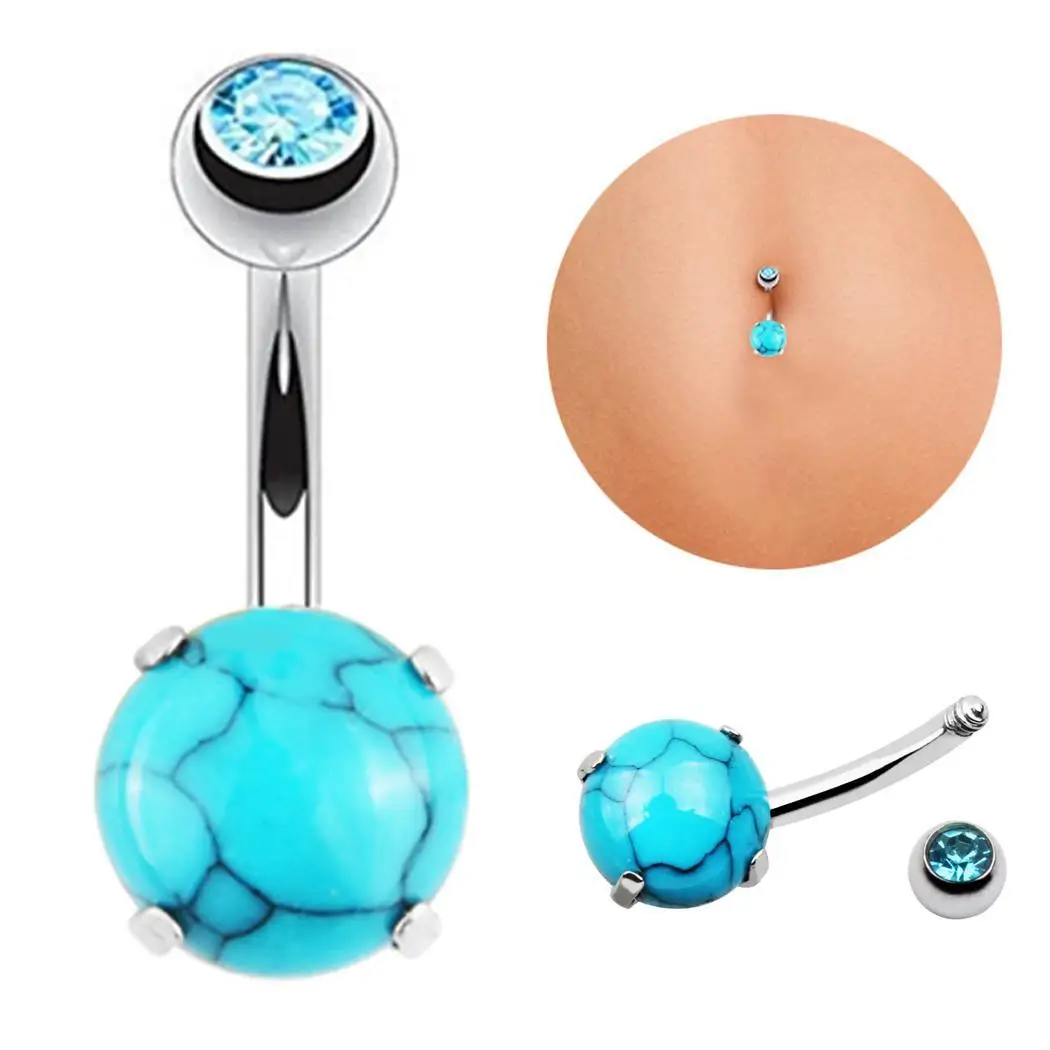 

Women Fashion Belly Piercing Jewelry Blue Gem Rhinestone Navel Casual, Daily, Party, etc. Nail Round Ring
