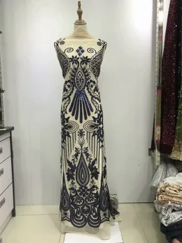

French Net Lace Fabric 2019 Latest african guipure lace fabric with embroidery mesh tulle water blue cord Sequins lace fabric