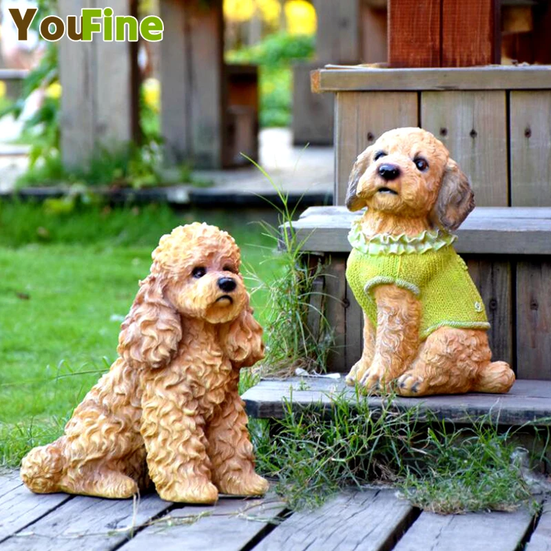 

Simulation Dog Ornaments lucky Teddy Dog Living Room Garden Home Decoration Animal Resin Crafts Creative Opening Gift Sculpture