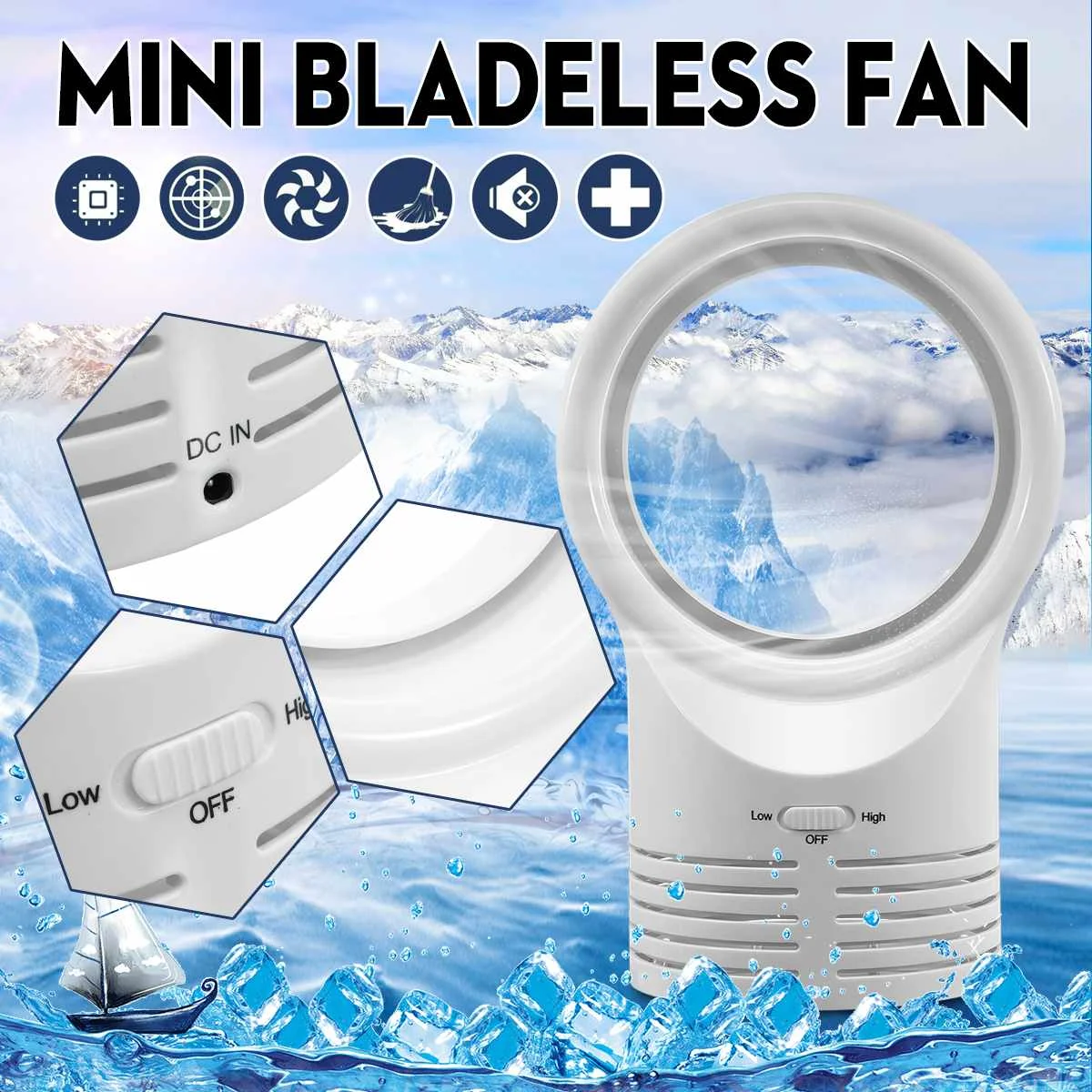 

12V Portable USB Bladeless Fan Electric Table Mini Bladeless Cooling Air Conditioner With Adapter