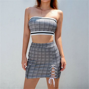 

Women High Waist Bodycon Slim Fitness Skirts Ladies Lace-up Casual Pencil Plaid Short Mini Skirt Summer Jupe Femme NEW 2019
