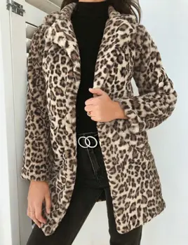 

2018 Winter Coat Women Jacket Faux Fur Outwear Warm Fleece Coat Animal Print Streetwear Women Cardigan Leopard Outwears autumn