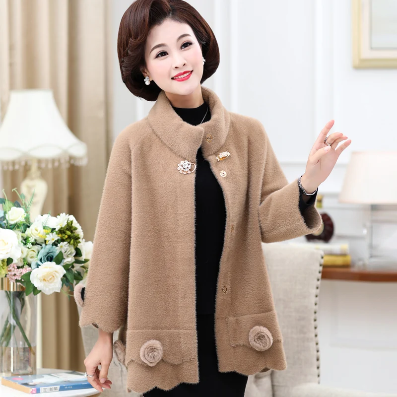 

Autumn Winter New Women Cardigan Stand Collar Long Sleeve Casual Sweaters Female Solid Plus Size Loose Coat