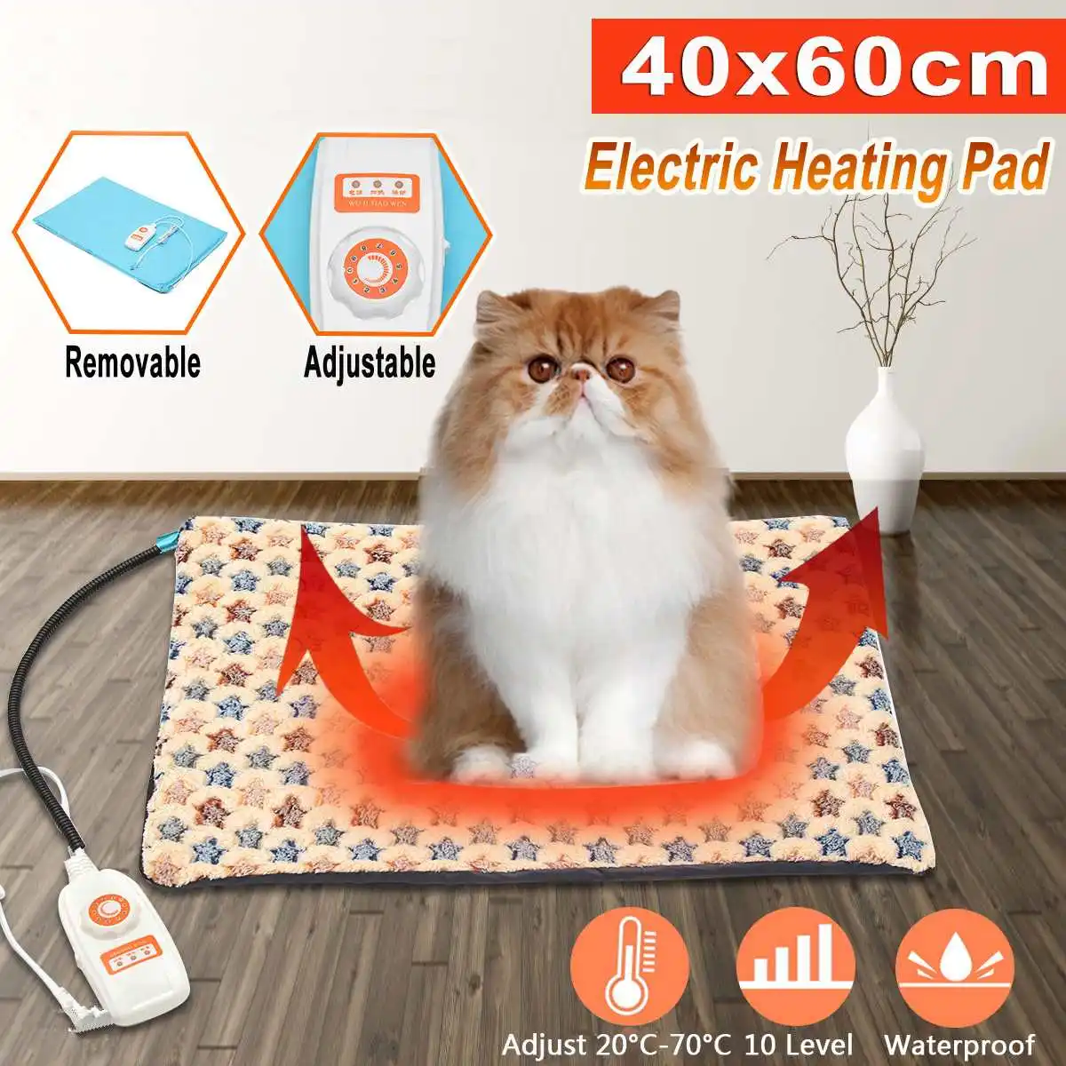 

10 Level 40x60cm Electric Heater Waterproof Adjustable Heated Mat Dog Cat Pet Heating Pad Bed Blanket Winter Heated Glove Carpet