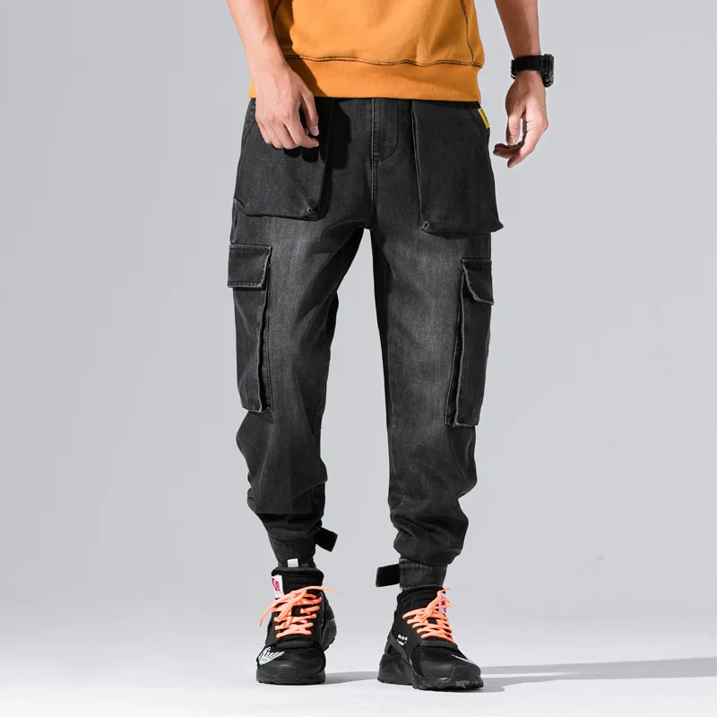 

#2603 Black Blue Baggy Jeans With Side Pockets Hip Hop Designer Jeans Men Cargo High Quality Loose Harem Denim Pants Streetwear