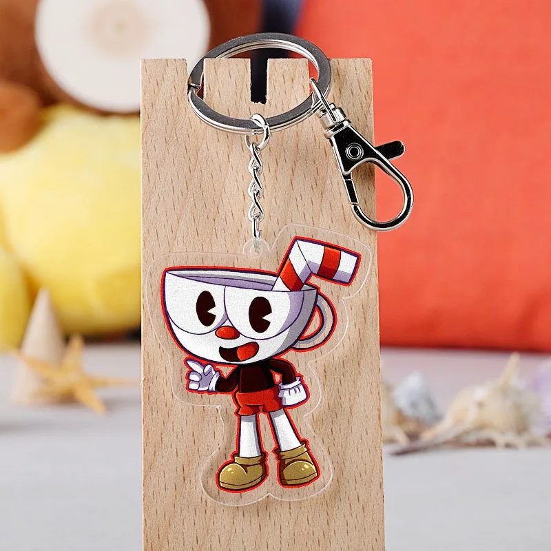 

Game Cuphead Keychain Cup Head Luck Mouse Porte Clef Rat Car Key Holder Chain Pendants Keyring Jewelry Gift Fans