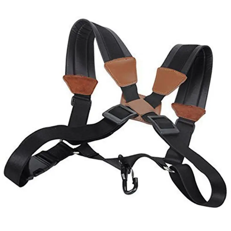 

ABGZ-Professional Adjustable Tenor Alto Saxophone Strap Luxury Leather Snap Metal Hook Harness Double Shoulder Sax Neck Straps