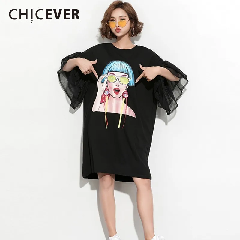 CHICEVER/2019 г. весенне летние платья с рисунком для женщин круглым вырезом рукава