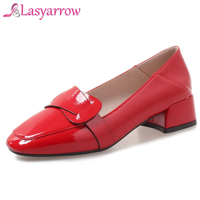 Lasyarrow Women Low Heels Shoes Pumps Black Chunky Heels Square Toe Red Pumps Beige Heels for Women Shoes Ladies Plus Size J280