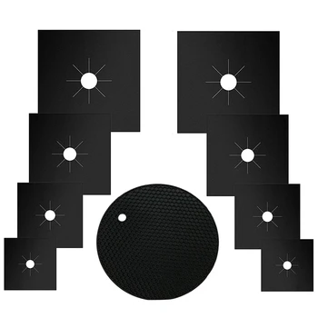 

9Pcs Stove Burner Covers Cut To Fit All Models Double Thickness +(Bonus Trivet Mat)Easy To Cut,Clean & Use!Gas Range Protector