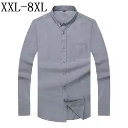 8XL 7XL Новая осень 2018 чистый цвет 100% хлопок мужская рубашка с длинным рукавом Classisc Рабочая одежда брендовая деловая Мужская рубашка оксфорд