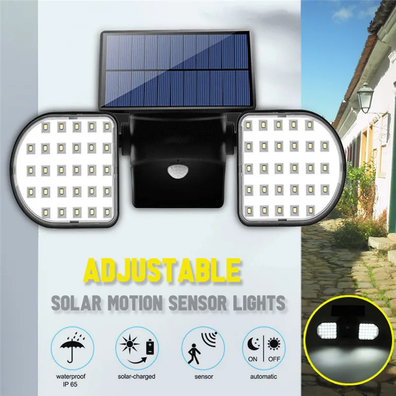 

Solar Motion Sensor Light 56 LED Solar Spotlights Outside Adjustable Double Head for Outdoor Wall Yard Garden Garage Driveway