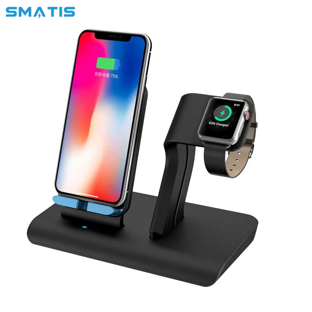 

2 in 1 10W Fast Wireless Charger for iPhone X XS Max XR 8 Plus USB Charging Holder for Samsung S9 S8 Note 9 8 Apple Watch 4 3 2