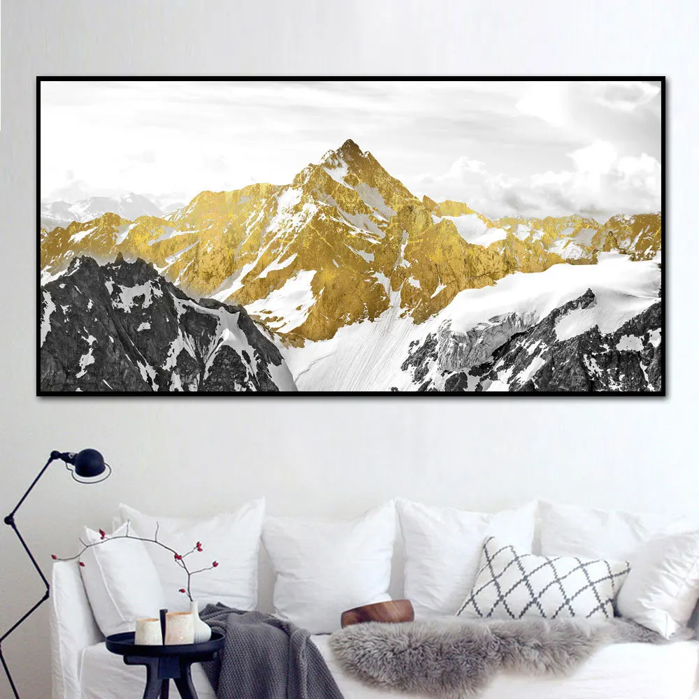

Unframed Golden Mountain Canvas painting Modern Wall art picture Abstract Landscape painting for Living Room Poster and prints