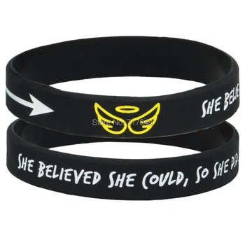 

100pcs Inspirational Quote She believed she could, so she did. wristband silicone bracelets free shipping by ePacket A