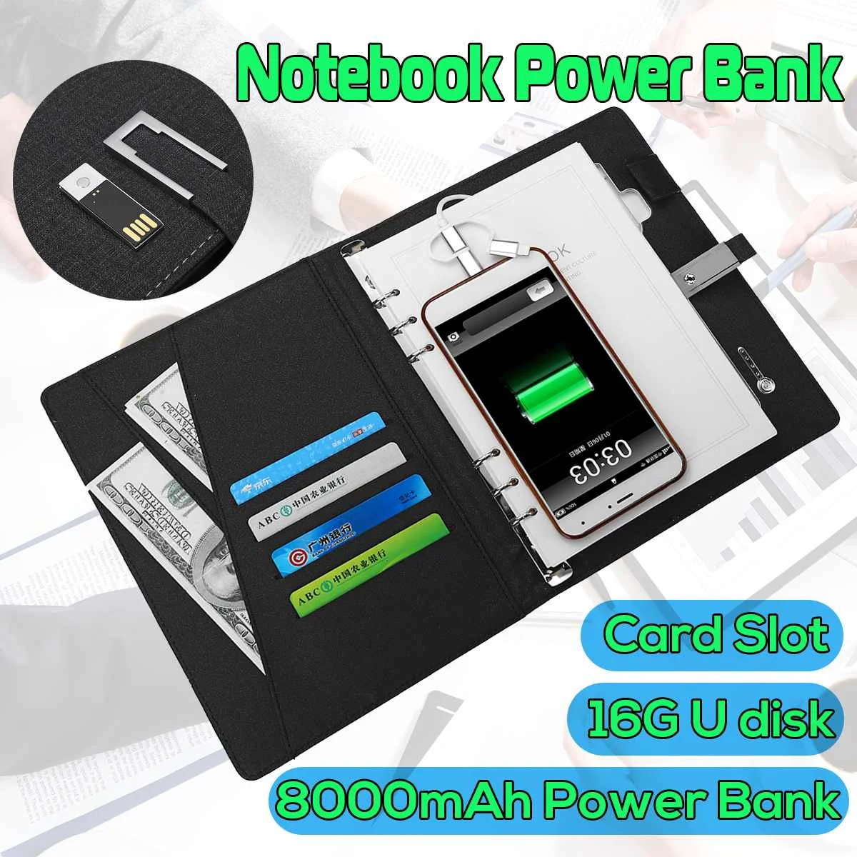 8000mAh Power Bank Notebook Multi Functional Notebook Charging Business