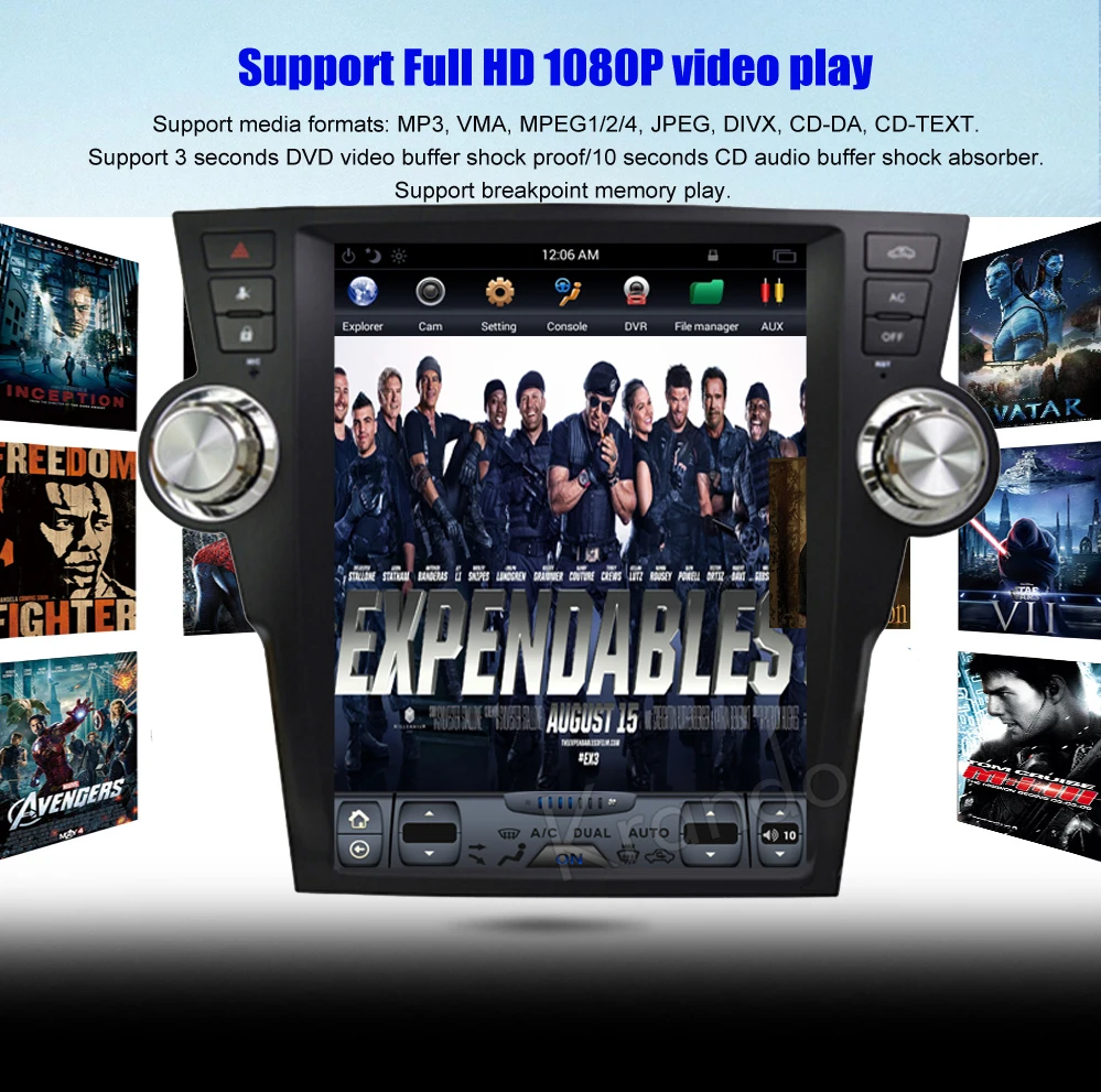 Clearance Krando Android 7.1 12.1" Vertical screen car entertainment player GPS for Toyota Highlander 2009-2013 radio navigation system 4