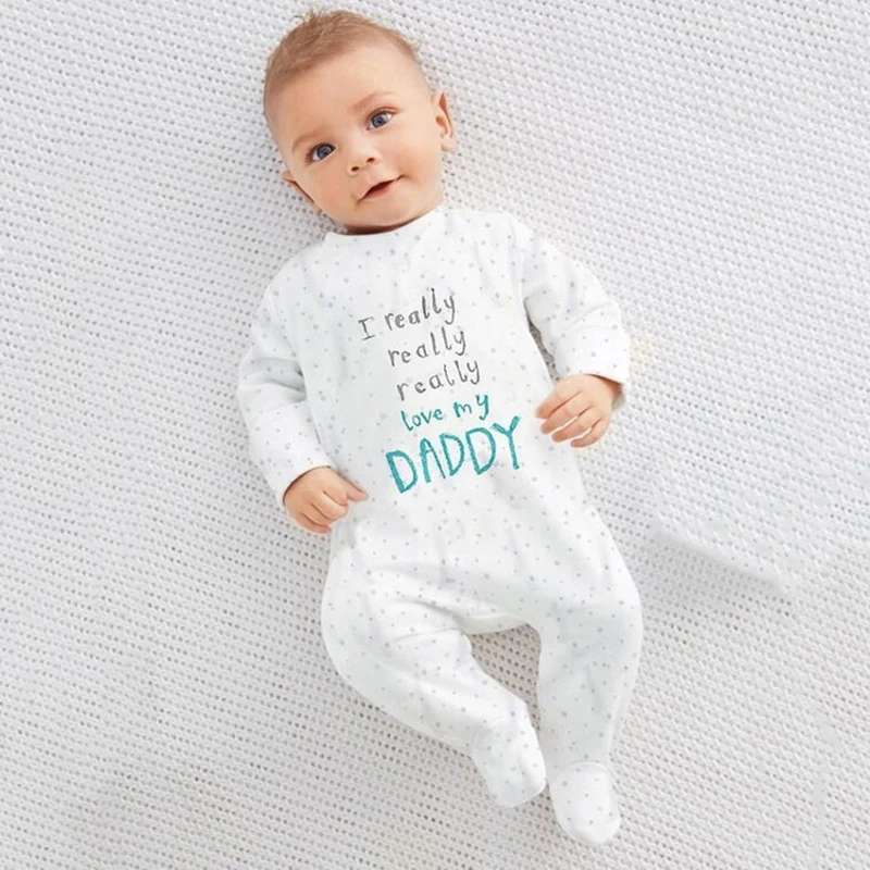 Детские комбинезоны для новорожденных от 0 до 18 месяцев, хлопковый комбинезон с надписью «love», «папа мама», милая детская одежда для маленьких мальчиков и девочек, одежда с длинными рукавами