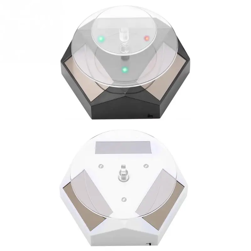 

New 360 Rotating Solar Power Showcase LED Light Jewelry Box Ring box Turntable Watch Phone Jewelry Ring Display Stand